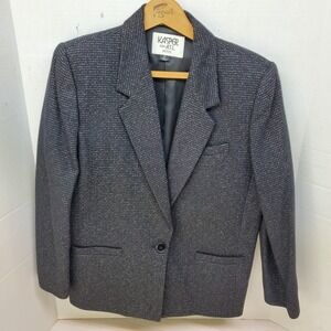 Kasper for ASL Petite Womens 12P Wool Blend Blazer Charcoal Grey Speckled Jacket